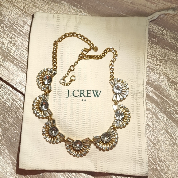 J. Crew Fan Baguette Crystal Clear Rhinestone Brass Tone Statement Necklace EUC - Picture 10 of 10